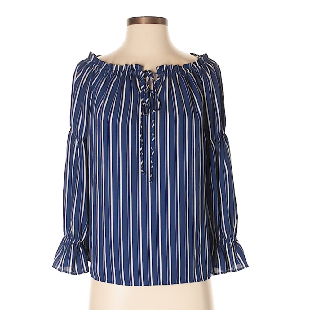 Nordstrom Off shoulder blue striped blouse